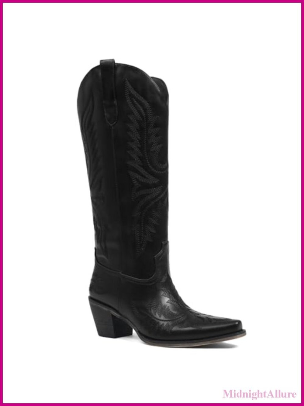 Knee High Cowboy Boots Western Embroidered Faux Leather